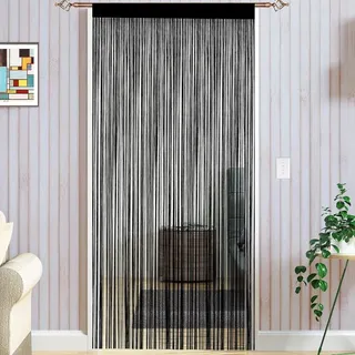 Fadenvorhang 100 X 200 Cm, Fransenvorhang, Tür-/fenstervorhang, 200 Cm Hoch, Schwarz