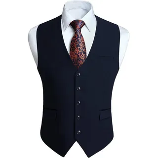 luxuskollektion Anzugweste Herren Hochzeit Business Smoking Taschen Navy blau S