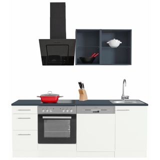 Küchenzeile OPTIFIT "Mini" Komplettküchen-Sets Gr. B/T: 210 cm x 60 cm, grau (küche: weiß, anthrazit, korpus: arbeitsplatte: anthrazit) Küchenzeilen mit Elektrogeräte