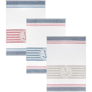 Kracht 3er Pack Halbleinen Geschirrtücher Nautic 50x70 cm - rot;blau;beige
