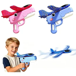 KQWVZ 2 Stück Flugzeug Spielzeug, Wurfgleiter Styroporflieger mit Katapult Spielzeugpistole, Flugzeug Launcher, Styropor Flugzeuge für Kinder, Flugzeuge Kinder Geschenk für Jungen & Mädchen
