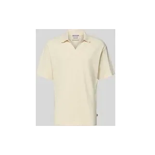 Relaxed Fit Poloshirt in Pique-Optik, Offwhite, S