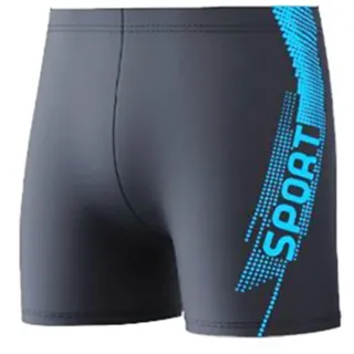 Sport Badehose für Herren, Grau mit Blauem Design, Eng Anliegend,3XL - B