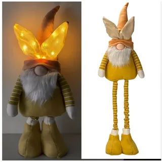 Online-Fuchs Wichtel mit beleuchteten LED Osterhasenohren - Frühlings- & Osterdeko (inklusive Teleskopbeinen, 53 bis 86 cm groß), praktische 6-Stunden Timerfunktion gelb