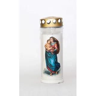St. Jakob ́s Motivkerzen - Grabkerzen in weiß mit Golddeckel und extra Langer Brenndauer - 7 Tage Wochenbrenner Grabkerzen - Friedhofskerze mit Motiv Madonna