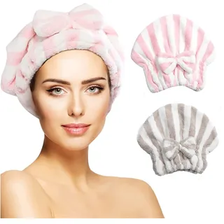 EULAPGOE 2 Stück Mikrofaser Haarturban, Turban Handtücher Schnelltrocknend Handtuch, Weiches Kopftuch für alle Frauen und alle Haartypen, zum Trocknen von Lockigem, Nassem, Langem und Dickem Haar - 21x25cm