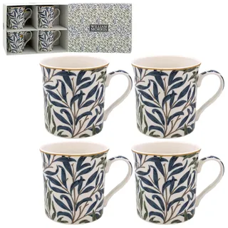 Lesser & Pavey Weidenzweig-Kaffeetassen, 4er-Set, Keramik, für den Heimgebrauch, William Morris Design für heiße Getränke, perfekte Tee- und Kaffeetassen für jede Küche