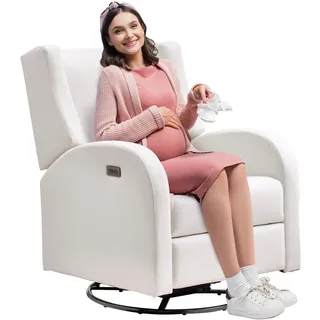 Vevor Elektrischer Ruhesessel mit Drehfunktion & Gleitfunktion, 113,4 kg Tragkraft, Drehsessel mit Gleitfunktion & Einstellbarem Winkel, mit Polyesteroberfläche für Wohnzimmer, Schlafzimmer, Cremeweiß