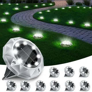 10 Stück Solar Bodenleuchten Aussen, 8 LED Solarlampen für Außen Garten Boden Solarleuchten Wasserdicht Gartenbeleuchtung solar, Kaltweiß
