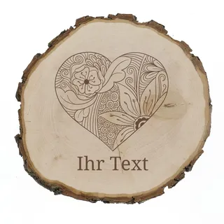 Baumscheibe Herz graviert, Hölzerne Hochzeit, Erlenholz 22,5-24 cm | Holzscheibe mit Zentangle-Herz – Geschenk zum 5. Hochzeitstag, zur Verlobung oder zum Jahrestag