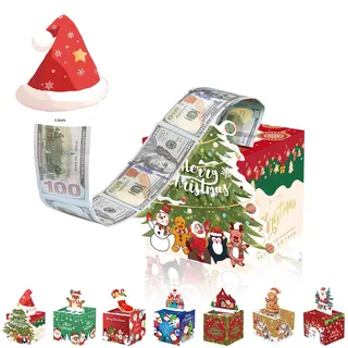 Weihnachten Lustige Überraschung Geldkassette,Weihnachten Geldgeschenk Box, Neuheit Weihnachtsbaum Box, Geld Rolle Überraschungsbox, Geldbox mit Karte Herausziehen, für die Weihnachtsfeier