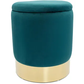 Amago home Samthocker Ø 31 H 38 cm Velour Hocker mit Stauraum u. Deckel - Deko Hocker Samt Pouf Farbe smaragd