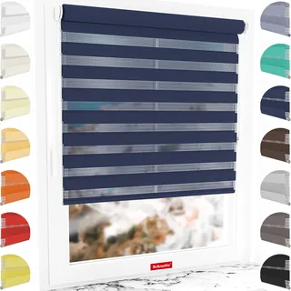 Schuette® Rollo ohne Bohren & mit Bohren 2in1 ● Tag & Nacht Doppelrollo Kollektion: Azure Coast (Dunkelblau) ● 70 x 130 cm (Breite x Höhe) ● Suprafix Klemmrollo = Klemmfix 2.0 ● 60s Montage mit Video