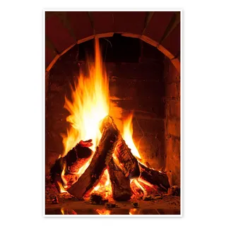 Posterlounge Holz im Kamin Poster | 70 x 100 cm Orange Wandbilder Wanddeko