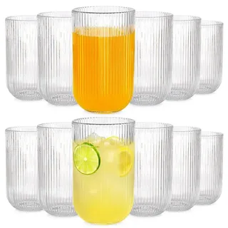 Vilde | Trinkgläser Set - 12 Stück - Geriffeltes Glas - 400 ml - Wassergläser - Saftgläser - Transparent