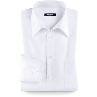 Walbusch Herren Hemd Bügelfrei Kragen ohne Knopf einfarbig Weiß 41 - Langarm extra lang