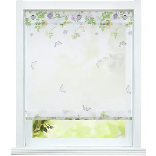 ESLIR Raffrollo ohne Bohren Voile Transparente Raffgardine mit Ösen Gardinen mit U-Haken Ösenrollo Modern Vorhänge Schmetterling Muster BxH 80x140cm 1 Stück