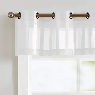 TOPICK Voile Bistrogardinen mit Ösen 2er Set H 35 x B 130 (cm) Sheer Streifen Scheibengardine Gestreift Küchenvorhang Kurzstore Transparent Klein Fenster Küche Wohnzimmer Landhaus Kurzgardine Weiß