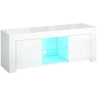 STILVORA TV Lowboard 120x34x45 cm mit LED-Beleuchtung und Glasablage Kabelmanagement mit Türen Hochglanz Weiß modernes Wohnzimmerdesign