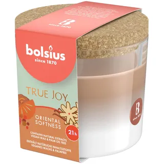 Bolsius True Joy Duftkerze im Glas mit Korkdeckel - Orientalischer Duft - Mit natürlichen Extrakten - Brenndauer: bis zu 21 Stunden - Ohne Palmöl - Natürliches Wachs