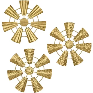 3er-Set Wandskulpturen Windmühle Wanddekoration Metall Wandschmuck Dekorationen 3D Metallbilder Modernes Kunstwerk Rustikale Wanddeko Runde Bauernhof für Haus Wohnzimmer Esszimmer Schlafzimmer Küche