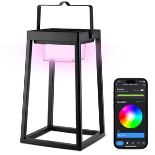 Brendz YUMA Smarte Solar LED Laterne für draußen mit 16 Millionen Farben RGB, Solar Tischlampe Outdoor, USB-C wiederaufladbar, IP44 wasserbeständig für Gartendekoration, Tuya App gesteuuert