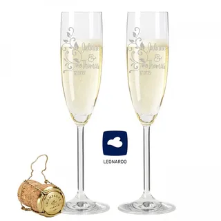 GRAVURZEILE Leonardo Sektgläser - Floral Design - personalisiert mit Wunschgravur Namen & Datum - als Geschenk zur Hochzeit, Verlobung oder zum Jahrestag - das perfekte Hochzeitsgeschenk