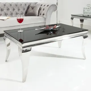 Edler Couchtisch MODERN BAROCK 100cm silber Edelstahl Wohnzimmertisch Opalglas