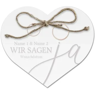 Acrylglas Ringkissen personalisiert zur Hochzeit Standesamt mit Lasergravur mit individuellen Namen und Datum klein und modern - Wir sagen Ja