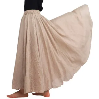 FEOYA Damen Maxi Rock Frauen Baumwolle Leinen Double Layer Elastische Taille Plissee Retro Lang Rock - M