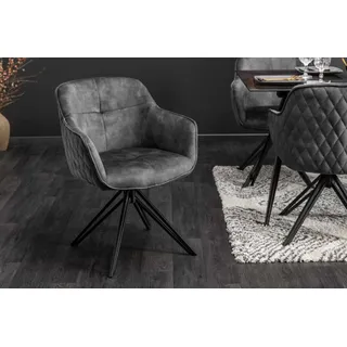 Drehbarer Design Stuhl EUPHORIA dunkelgrau Samt mit Armlehne Metallgestell schwarz