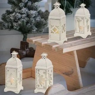 Laterne Dekoleuchte Weihnachtsdeko LED Rentier Engel Stern Tanne weiß 4er Set