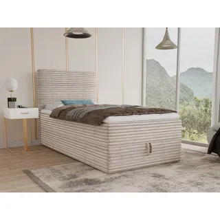 Sofnet Boxspringbett Mollo Mini mit Bettkasten und Matratzentopper - Einzelbett mit Bonell-Matratze und Topper, Polsterbett in weichem Cordstoff, Bett, Sc... - Beige