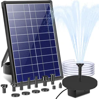 Biling 7,5W Solar Springbrunnen für Außen Gartenteiche bis 600L ohne Akku | Leise 300l/h Teichpumpe Solar mit Reserveakku, 10 Düsen Solarbrunnen für Draussen DIY Gartenteiche Wasserspiel Vogeltränke