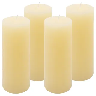 Nexos Trading - 4er Set Rustik-Kerzen Höhe 20 cm Ø 7,5 cm, creme, unparfümiert, Stumpenkerzen, Zylindrisch, Indoor, Hochzeits-Deko, Weihnachts-Kerzen, Tafelkerzen