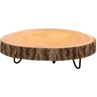 Spetebo Mini Beistelltisch Baumscheibe mit Metall Gestell - 25 cm - Kleiner Blumenhocker aus Holz - Pflanzen Ständer Blumen Hocker Deko Teller klein