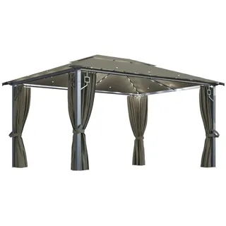 vidaXL Pavillon mit Vorhängen & LED-Lichterkette 4 x 3 m Taupe Alu