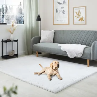OTTO home Hochflor-Teppich OTTO HOME "Lugano", weiß, B:160cm H:30mm L:230cm, Polyester, Teppiche, Kunstfell, Uni Farben, sehr weich & kuschelig