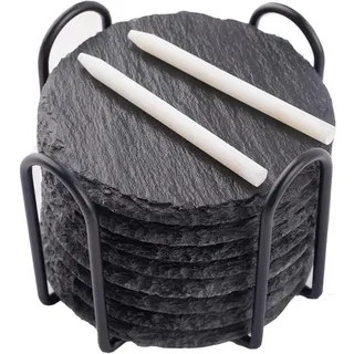 luxuskollektion Schiefer Untersetzer 8er Set Glasuntersetzer rund Halter 10x10 cm