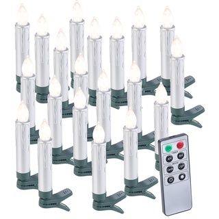20er-Set LED-Weihnachtsbaumkerzen mit Fernbedienung und Timer, Silber