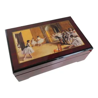 Schmuckschatulle / Schmuckkästchen mit Spieluhr aus Holz mit Reproduktion eines Gemäldes von Edgar Degas, tanzender Ballerina und 18-Ton-Federspielwerk - Schwanensee (P. I. Tschaikowski)