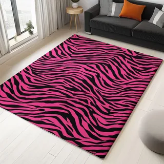 Generisch Pink Zebra Großer Teppich für Esszimmer & Suite Waschbar rutschfest Kurzflor 160 x 230 cm Rosa Schwarz