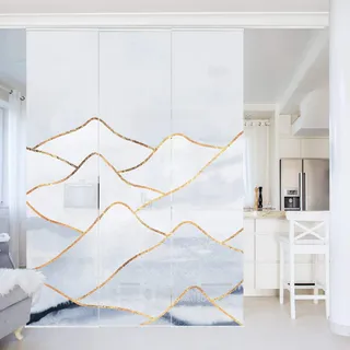 micasia Schiebegardine halbtransparent 60er Paneel Klett Muster Textil lichtdurchlässig - Motiv Abstrakt Flächenvorhang Weiss Wohnzimmer Schlafzimmer 2129 (180x250 cm - 3er Set)