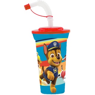 p:os 3342088 - Paw Patrol Trinkbecher für Kinder mit integriertem Strohhalm und Deckel, Trinkgefäß mit ca. 500 ml Fassungsvermögen, ideal für kalte Getränke