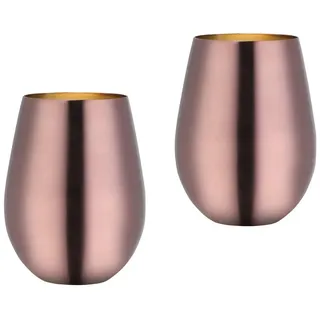 TUPMFG Roségold Edelstahl Weingläser Ohne Stiel 2er Set für Rotwein & Weisswein, Bruchfest Camping Weinglas, Metallic Weinbecher, 500ML