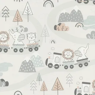 Rasch Tapete 302332 - Vliestapete mit Tieren, Kindertapete Elefant, Löwe, Tiger - Kollektion Kids World
