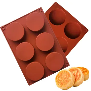 2 Stück Silikon-Eierformen, Silikon-Muffin-Backformen, Große Silikonformen zum Backen, 9,6cm, 6 Mulden, Antihaftbeschichtet, Runde Silikon-Backform für Whoopie Pie Maisbrot Süßigkeiten Eier Muffins