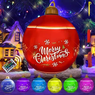 Aufblasbare Weihnachtskugeln 60CM, Beleuchtete Weihnachtskugel Outdoor Weihnachtskugeln Groß mit Groß LED-Licht Fernbedienung Bodennagel Seil und Luftpumpe für Garten Innenhof Außendekoration