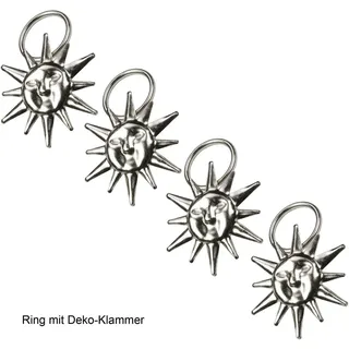 Liedeco Gardinenring Sonne, Gardinenstangen, (Packung, 4-St., mit Dekoklammer), für Gardinenstangen Ø 16 mm silberfarben