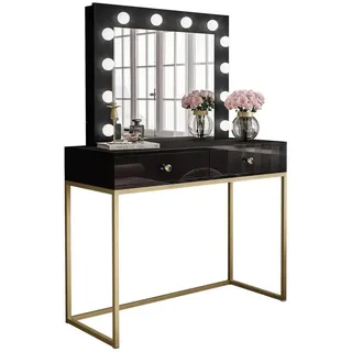lookway Schminktisch, BLANCO GOLD mit Spiegel und Beleuchtung
